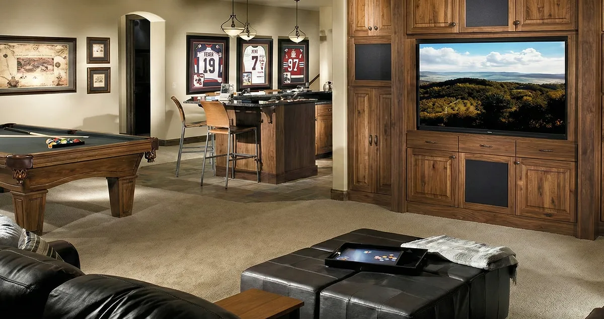 finished basement remodeling project transforming a basement into a comfortable living space in Columbia, MO